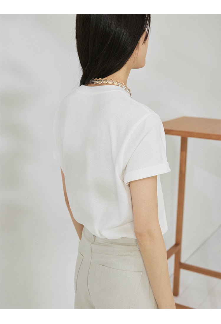 Patch cloth craft embroidery soft skin-friendly round neck short-sleeved loose T-shirt