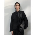 Spring streamer collar wool worsted lace-up front and rear two wear versatile shirts