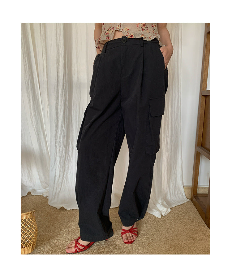 Trendy versatile pants multi-pocket straight overalls