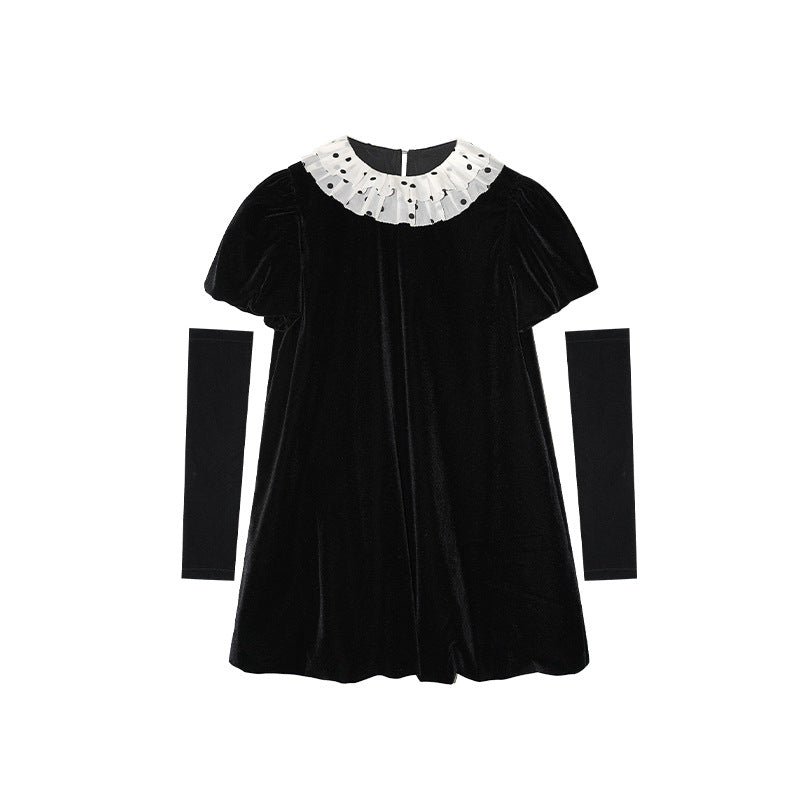 Velvet dresses with detachable sleeves