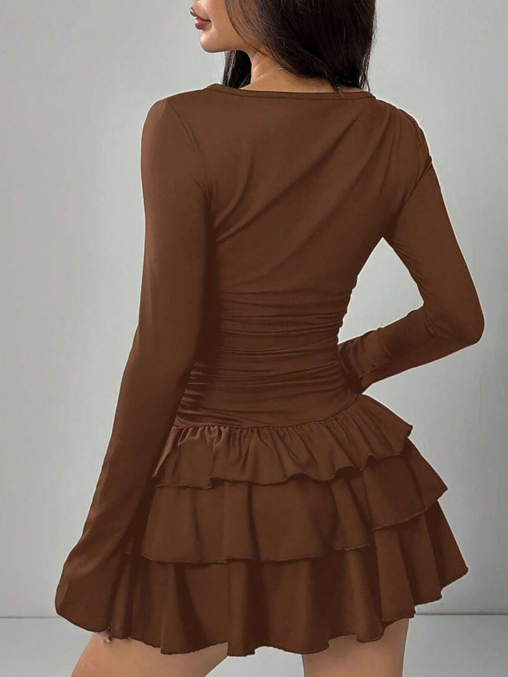 Slim Fit Midi Dress Women One-Shoulder Three-Quarter Sleeve Splicing