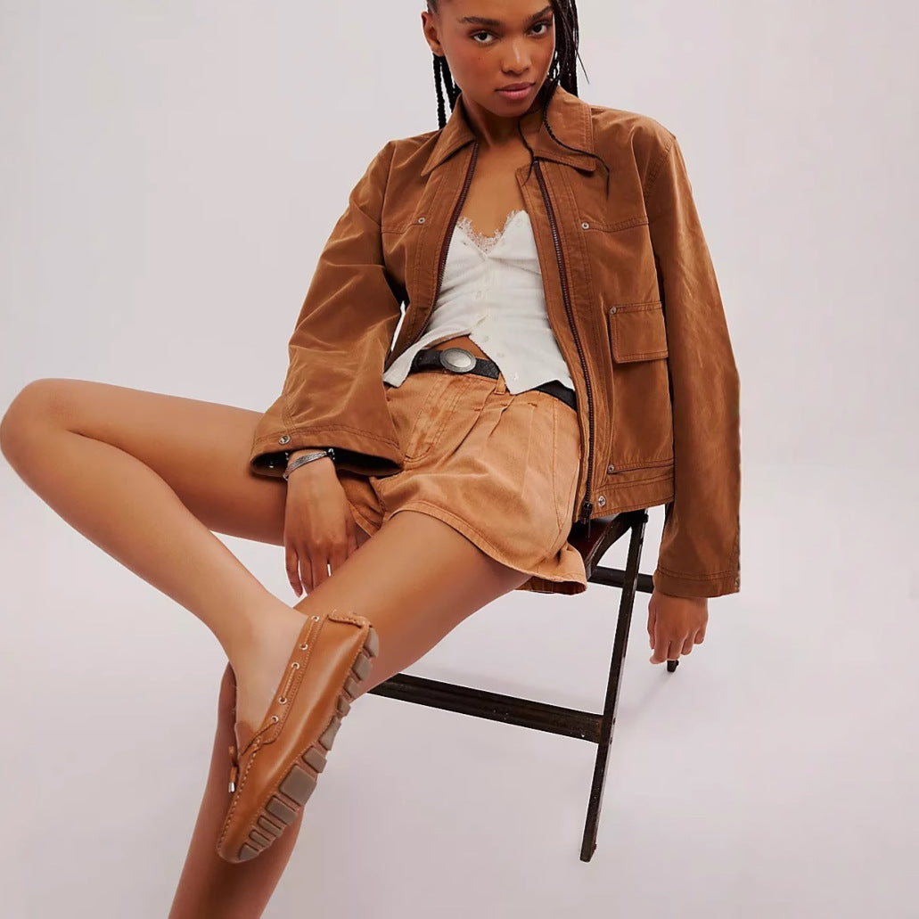 Brown Suede Maillard Jacket Women's Motorcycle Slim Fit Jacket