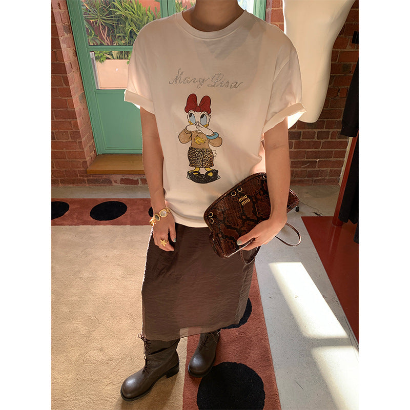 Casual Japan and Korea Loose Cartoon Printed Cotton Short Sleeve T-Shirt