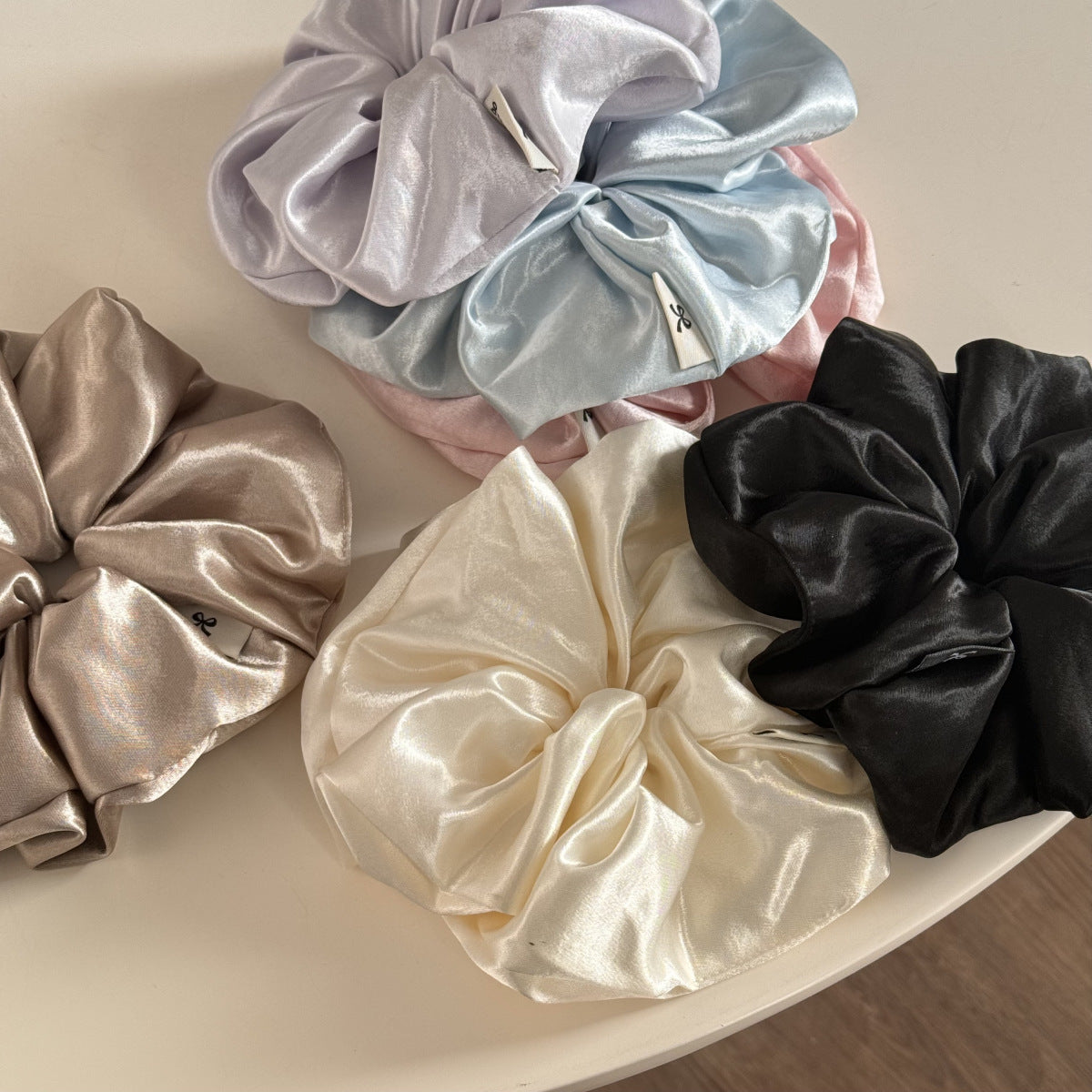 Lazy wind large satin large intestine hair band women's high-end hair rope temperament solid color head flower head rope hair accessories