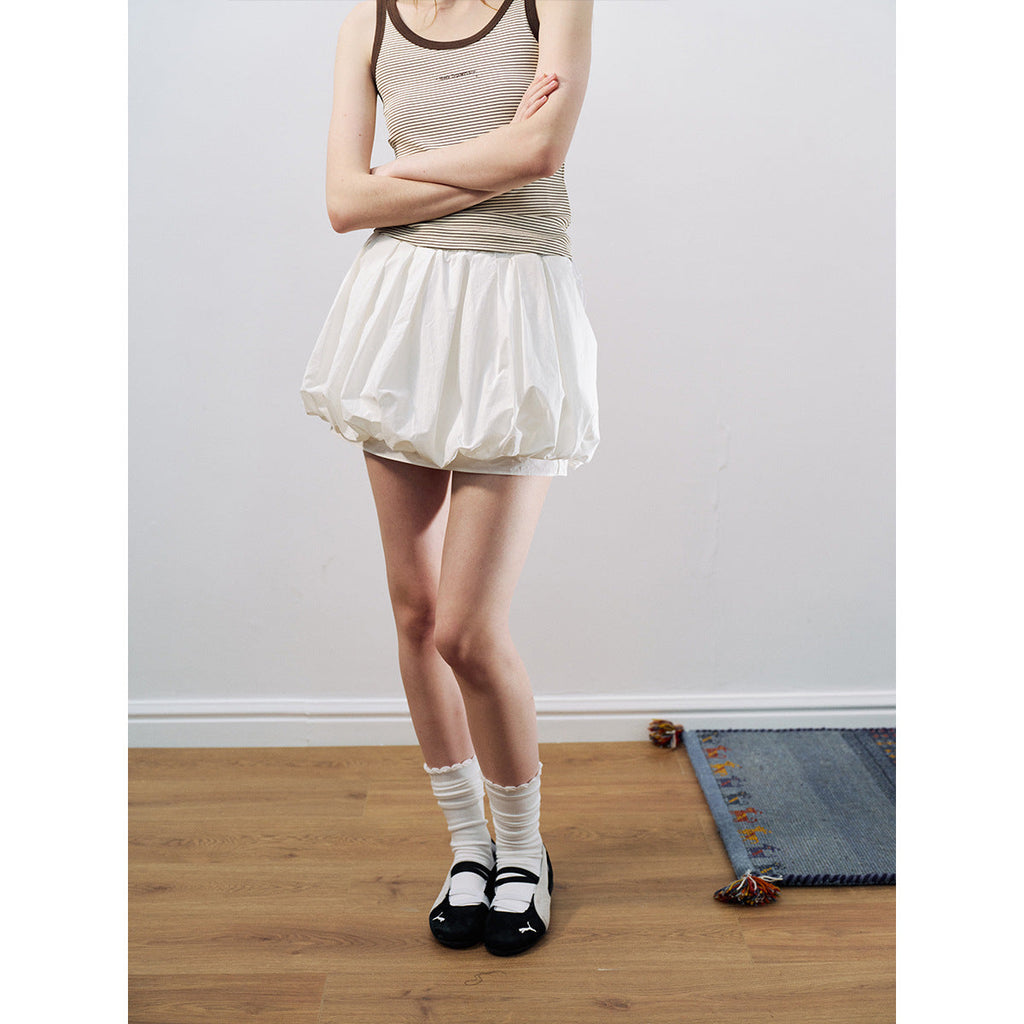 Spring new casual high waist light bud drawstring simple solid color short skirt