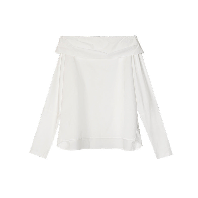 Simple long-sleeved one-word collar temperament off-the-shoulder shirt