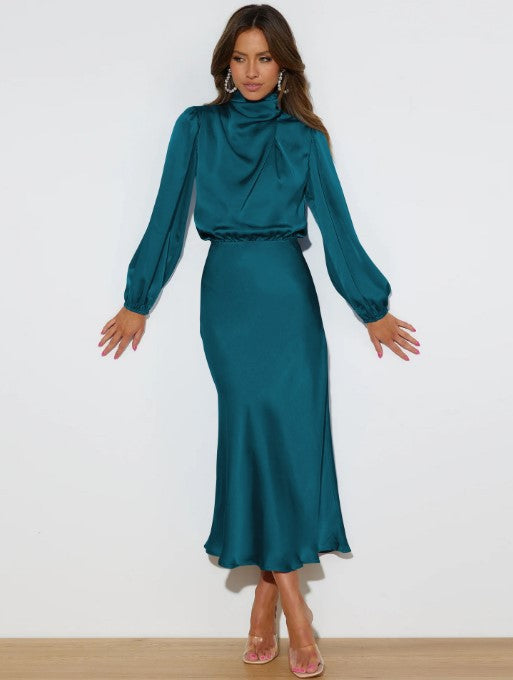 Satin Long Sleeve Maxi Dress