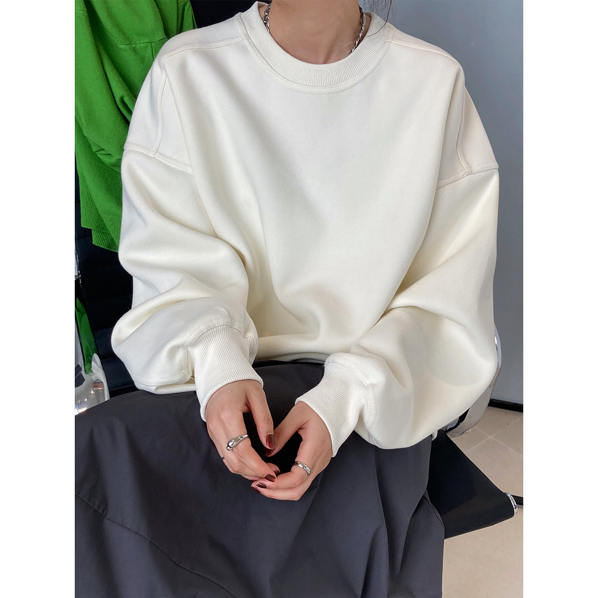 Fleece Thickened Burgundy Sweater Women's Korean Version Minimalist Long Sleeve Pullover