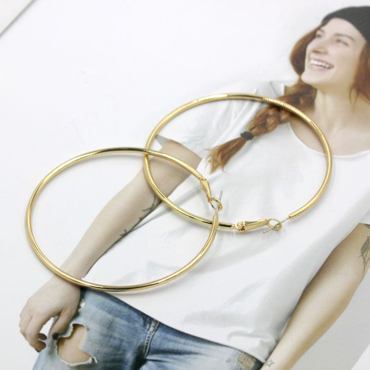 French Metal Circle Earrings Earrings New Women's Douyin Explosive Plain Circle Unique Temperament Earrings