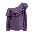Spring explosion French celebrity temperament slanted shoulder double-layer ruffle edge top