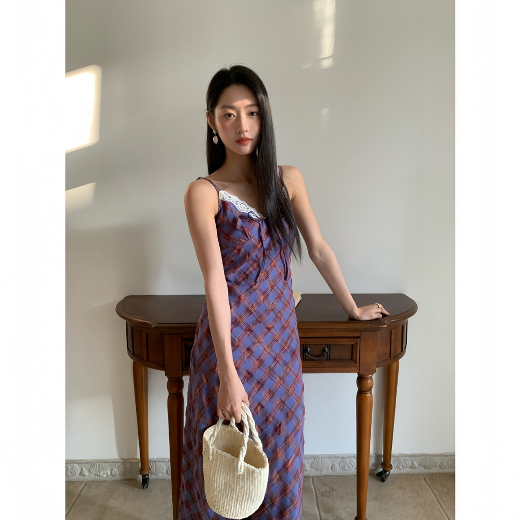 Holiday plaid suspender dress