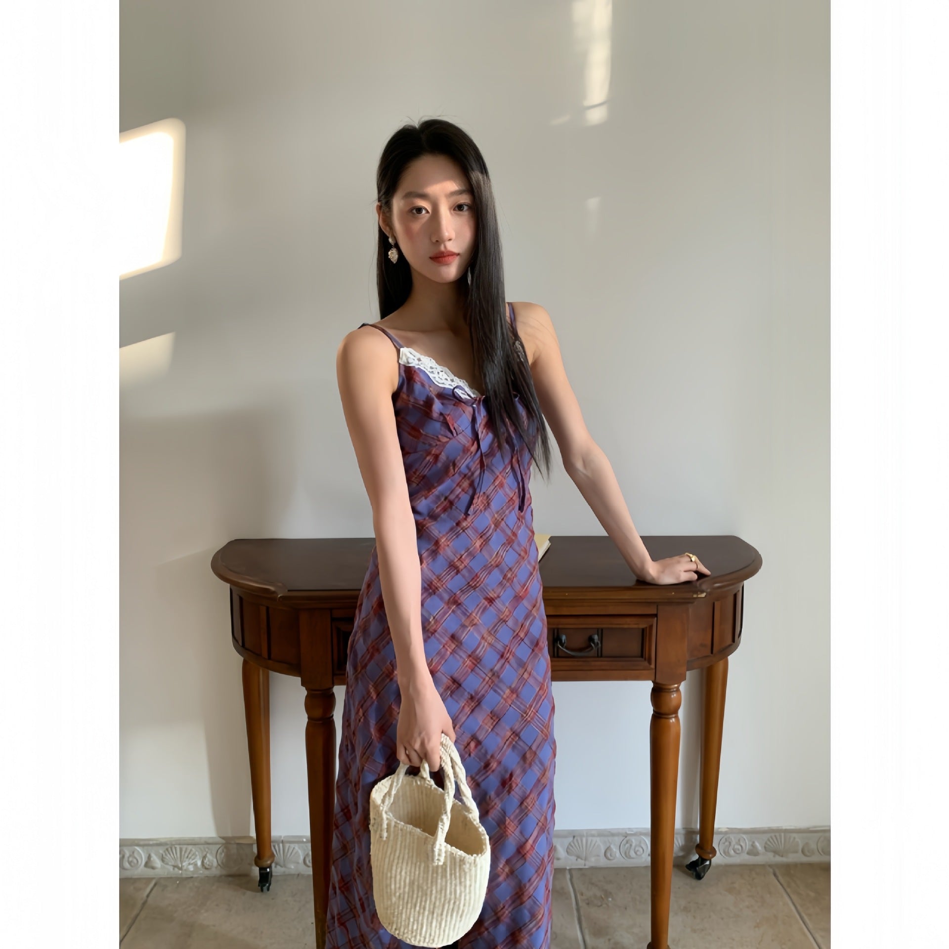 Holiday plaid suspender dress