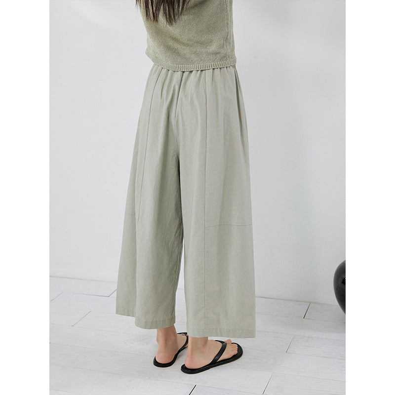 Japanese elastic waist nine-point scimitar balloon wide-leg pants