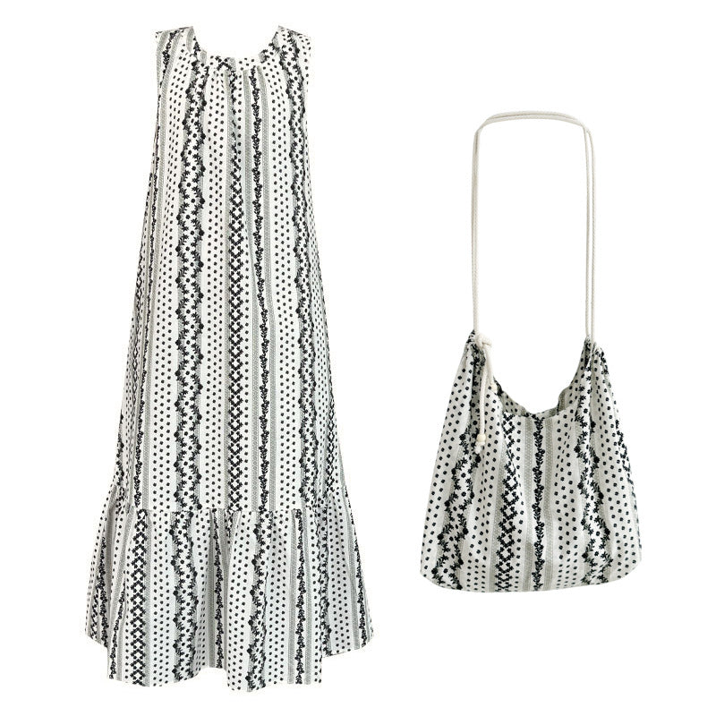 Bohemian print sleeveless tank dress with bag - new summer ethnic style dress