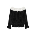 A one-shoulder velvet top with a string of shoulders spliced with fungus
