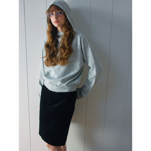 Autumn new casual solid color all-wool simple versatile hooded knitted jumper
