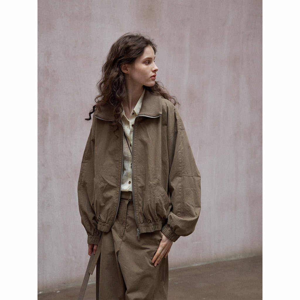 Natural fiber cotton-feel vintage casual jacket versatile all-season zippered commuter jacket