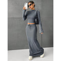 Solid Color Long Sleeve Top & Trousers Set