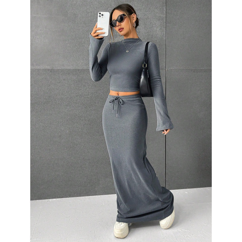 Solid Color Long Sleeve Top & Trousers Set