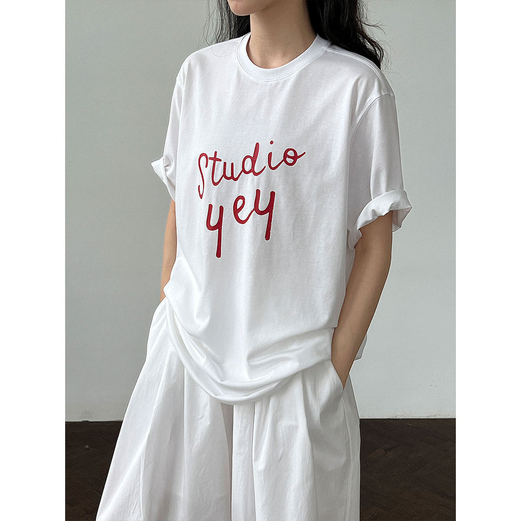 Letter print crew neck T-shirt women's summer new Korean simple commuter versatile short-sleeved top