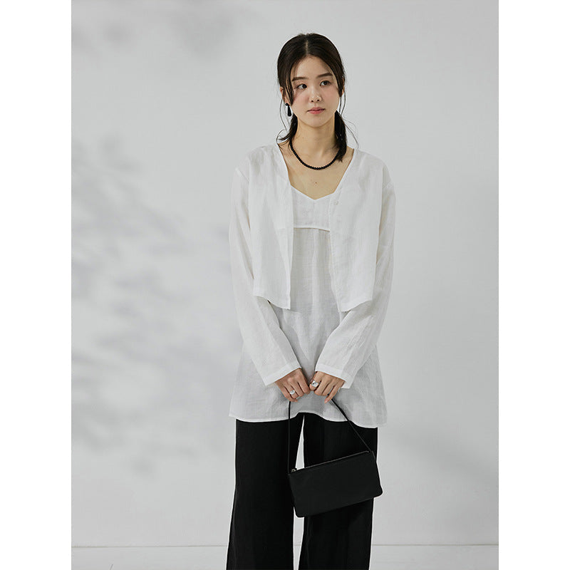 Self-breathing ramie sling vest + coat summer set