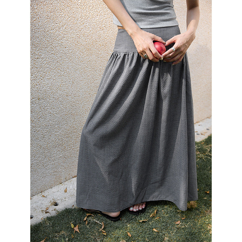 Tencel linen plaid pendulum covering meat and showing thin skirt