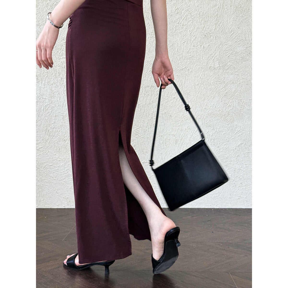 French slanted shoulder irregular waist dress summer off-the-shoulder temperament thin dress