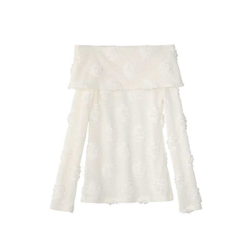 Japanese retro sweet age-reducing texture long-sleeved one-word shoulder bottoming shirt