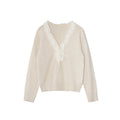 Sweet age-reducing V-neck loose sweater with fungus edge