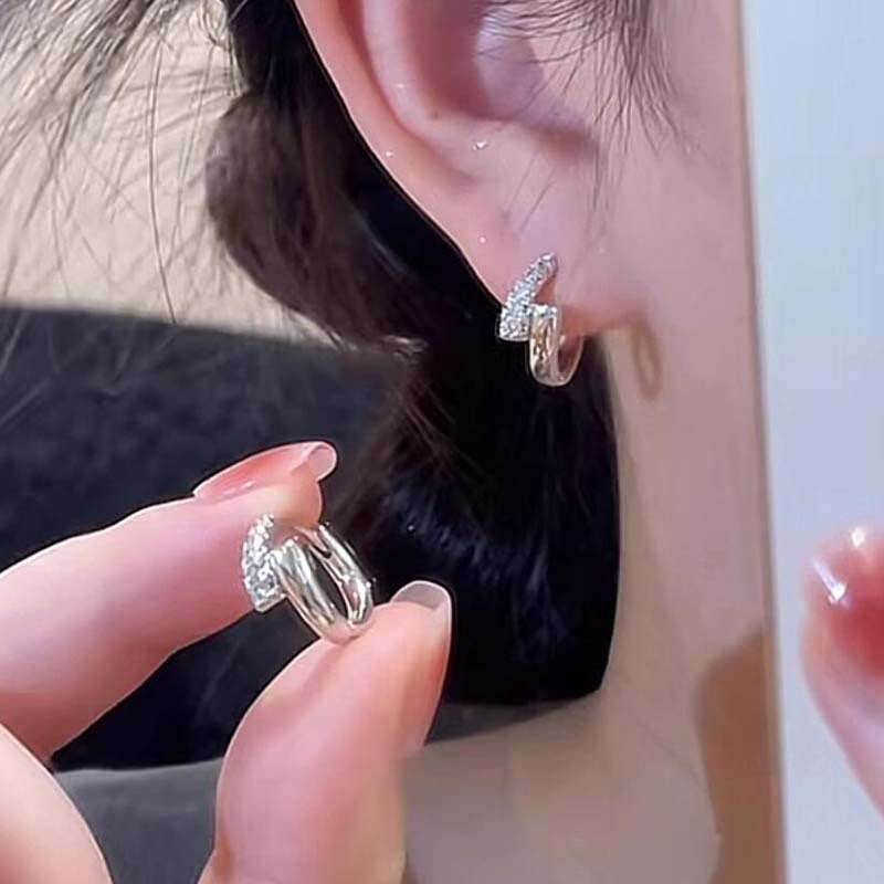 French micro-inlaid zircon nail earrings women's light luxury high-end French exquisite ear buckle niche earrings