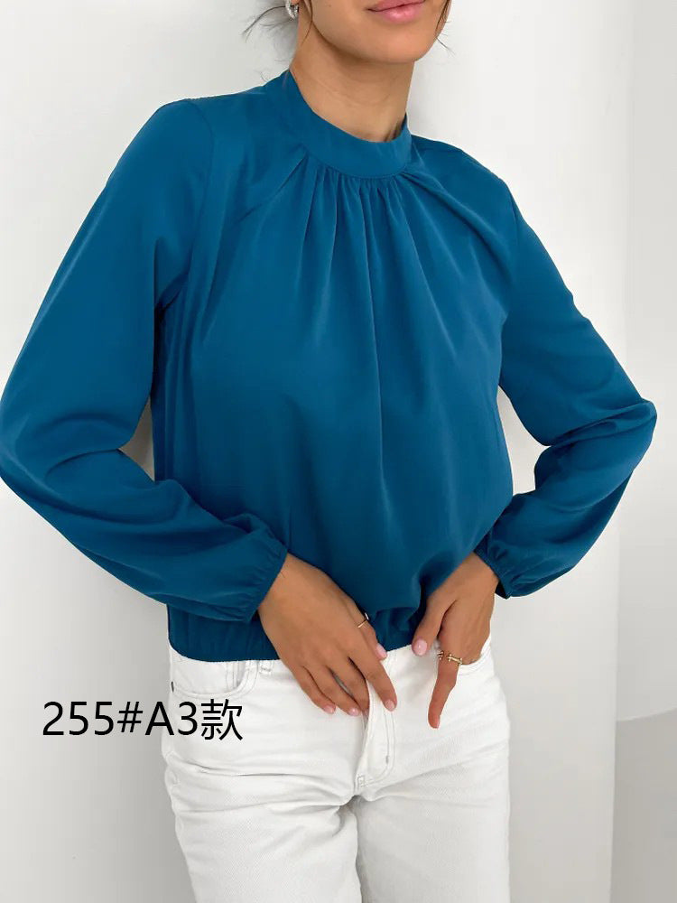Round Neck Long Sleeve Shirt Women Pullover Casual Top