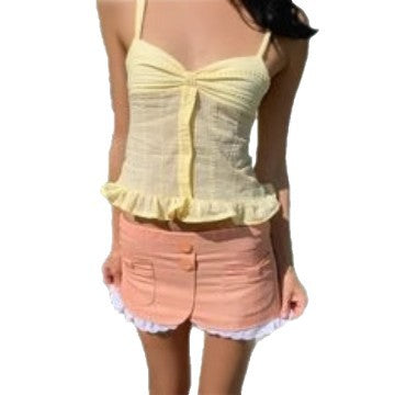 Women's Sexy Suspender Small Vest T-Shirt Sleeveless Lotus Leaf Edge Vacation Style Tube Top Women