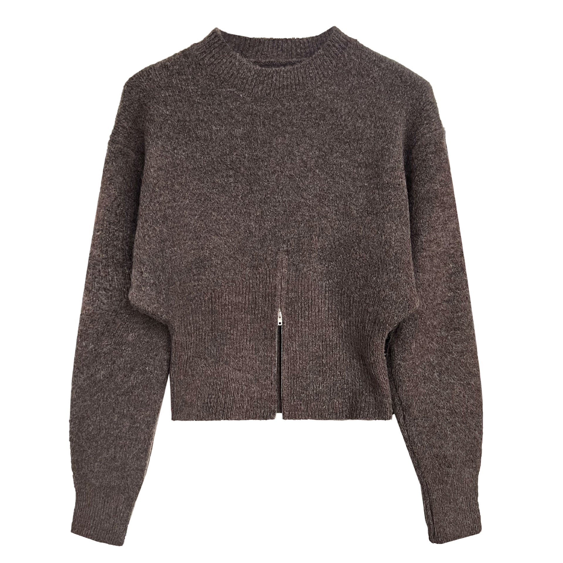 Short zipper sweater foreign high-end niche design round neck pullover top