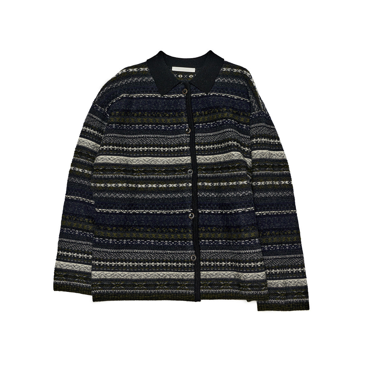 Winter new casual crew neck wool Fair Island floating line jacquard contrasting woolen cardigan