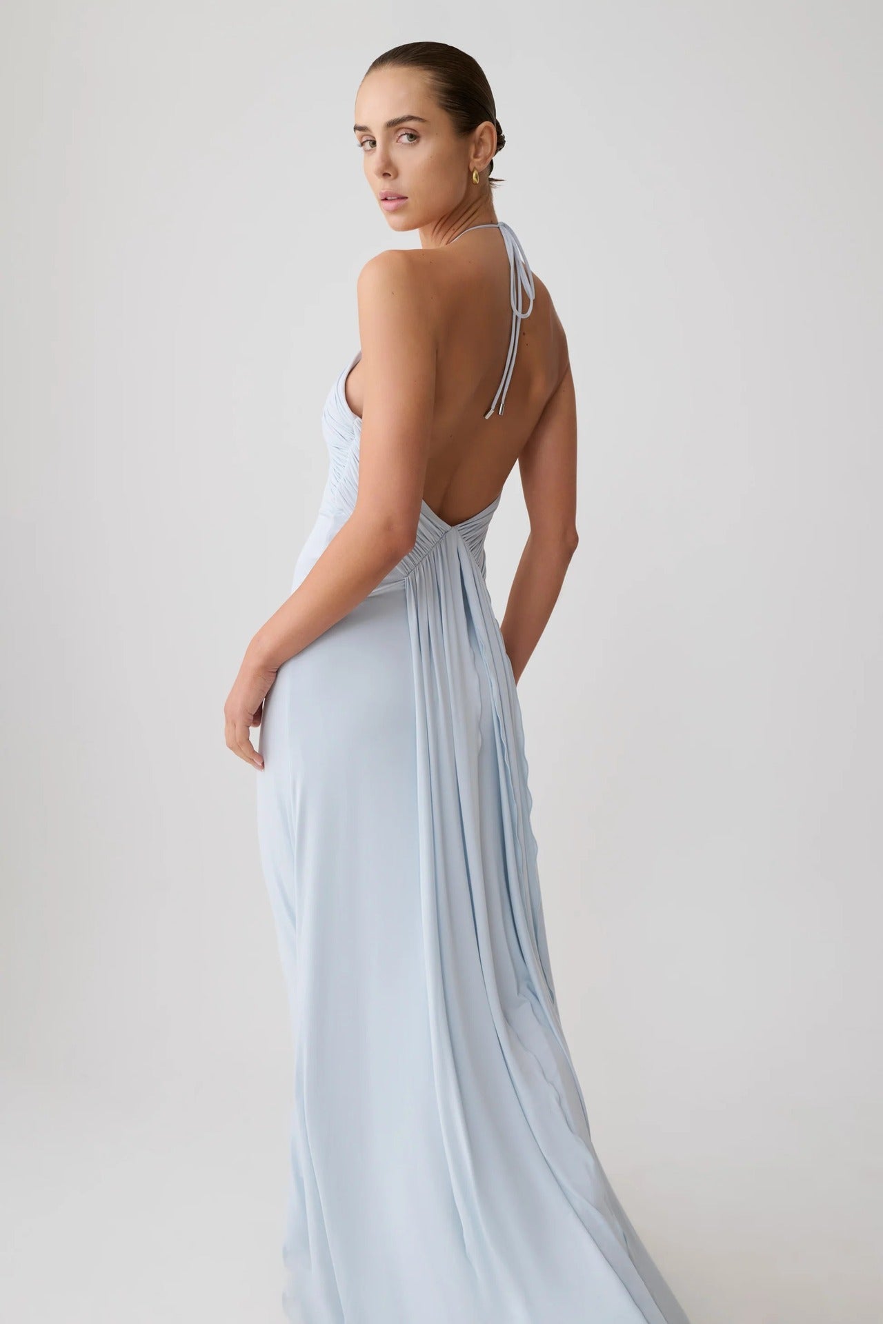 New neck halter suspender dress pleated slim hip skirt sexy fishtail skirt dress