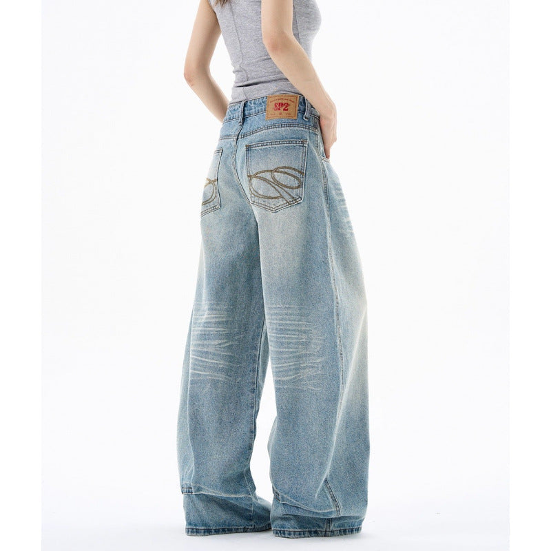 Embroidered Jeans Summer Loose High Waist Skinny Wide Leg Pants