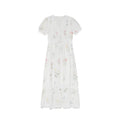 Gentle high-waisted V-neck floral cotton and linen puff sleeve dress