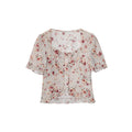 Floral shirt retro cotton and linen slim-fitting short-sleeved square neck top