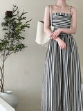French striped tube top suspender dress for women's high-end off-the-shoulder pleated waist A-word long dress summer