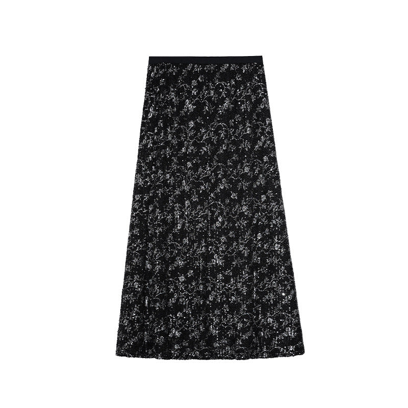 Women's Sequin Embroidered Straight-Cut Maxi Skirt