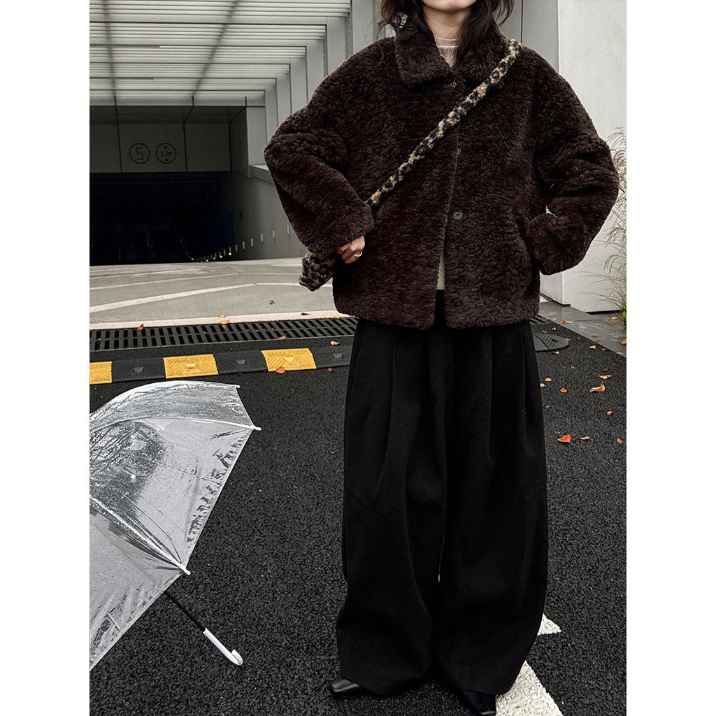 Korean lapel fur lambswool coat women's winter new warm plush eco-friendly fur top