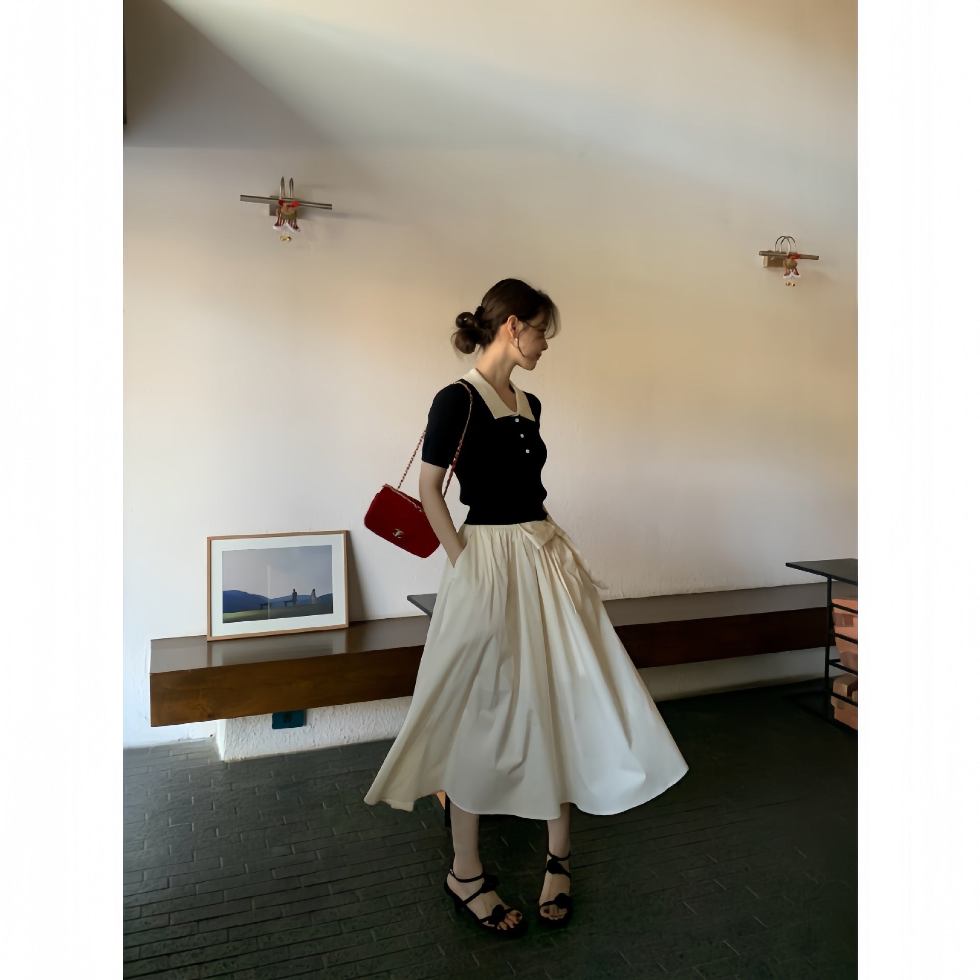 Gentle bow big swing umbrella skirt a-word skirt