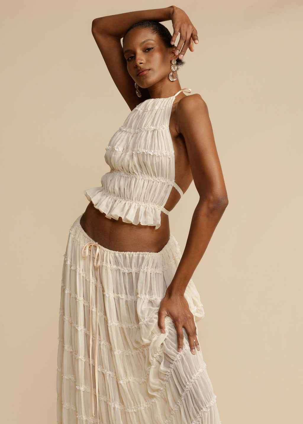 Halter lace-up neck top set