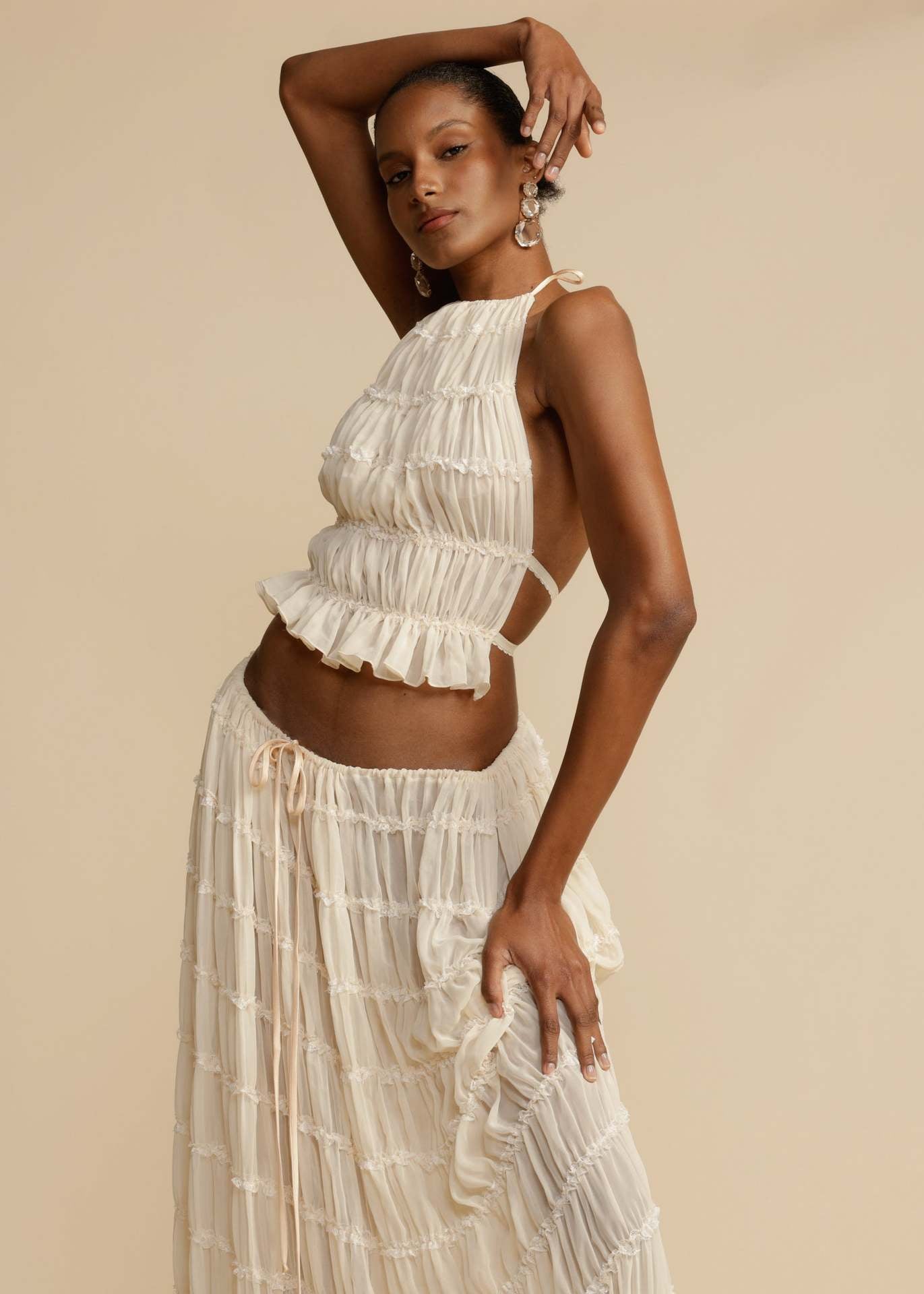 Halter lace-up neck top set