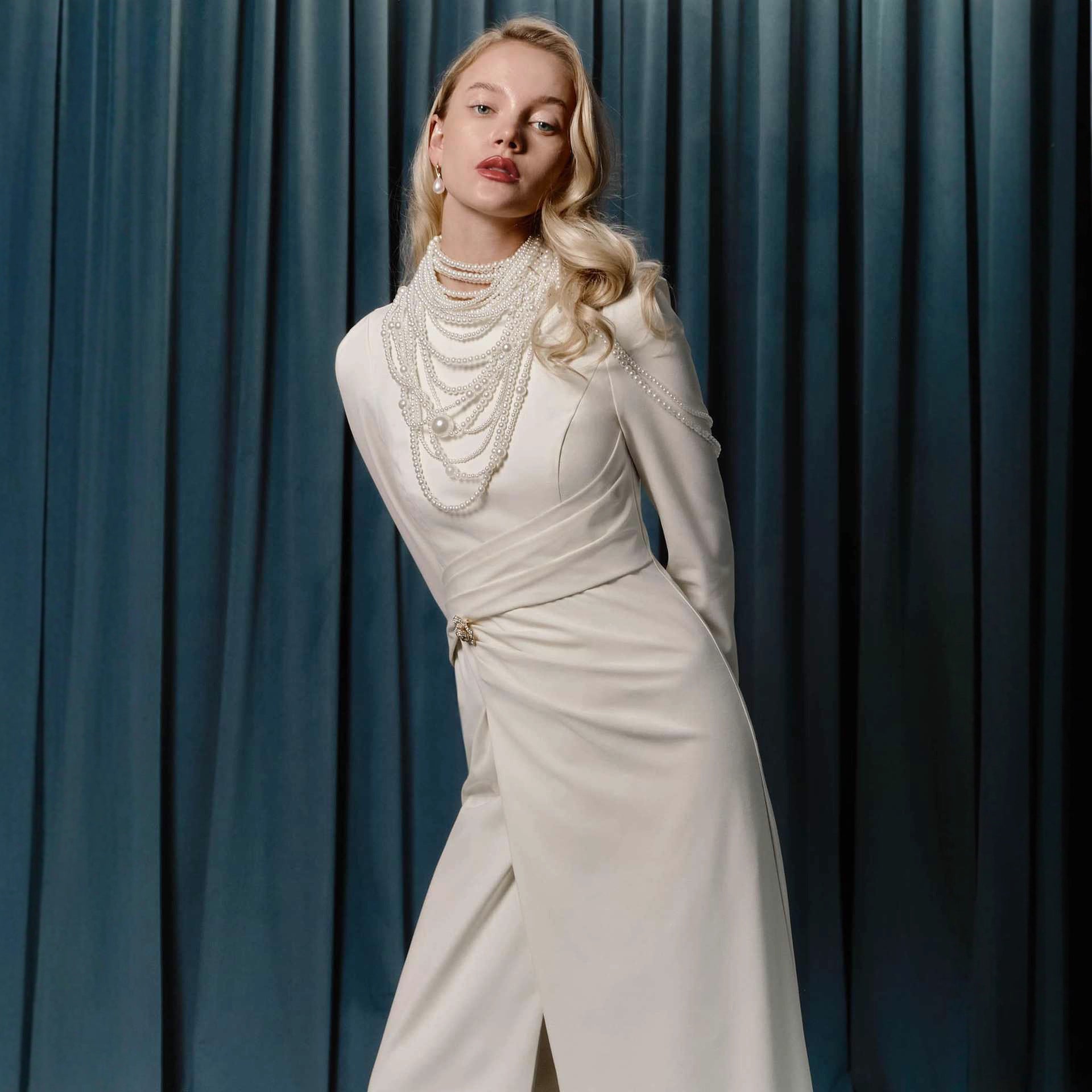 Sexy pure desire semi-turtleneck long-sleeved dress