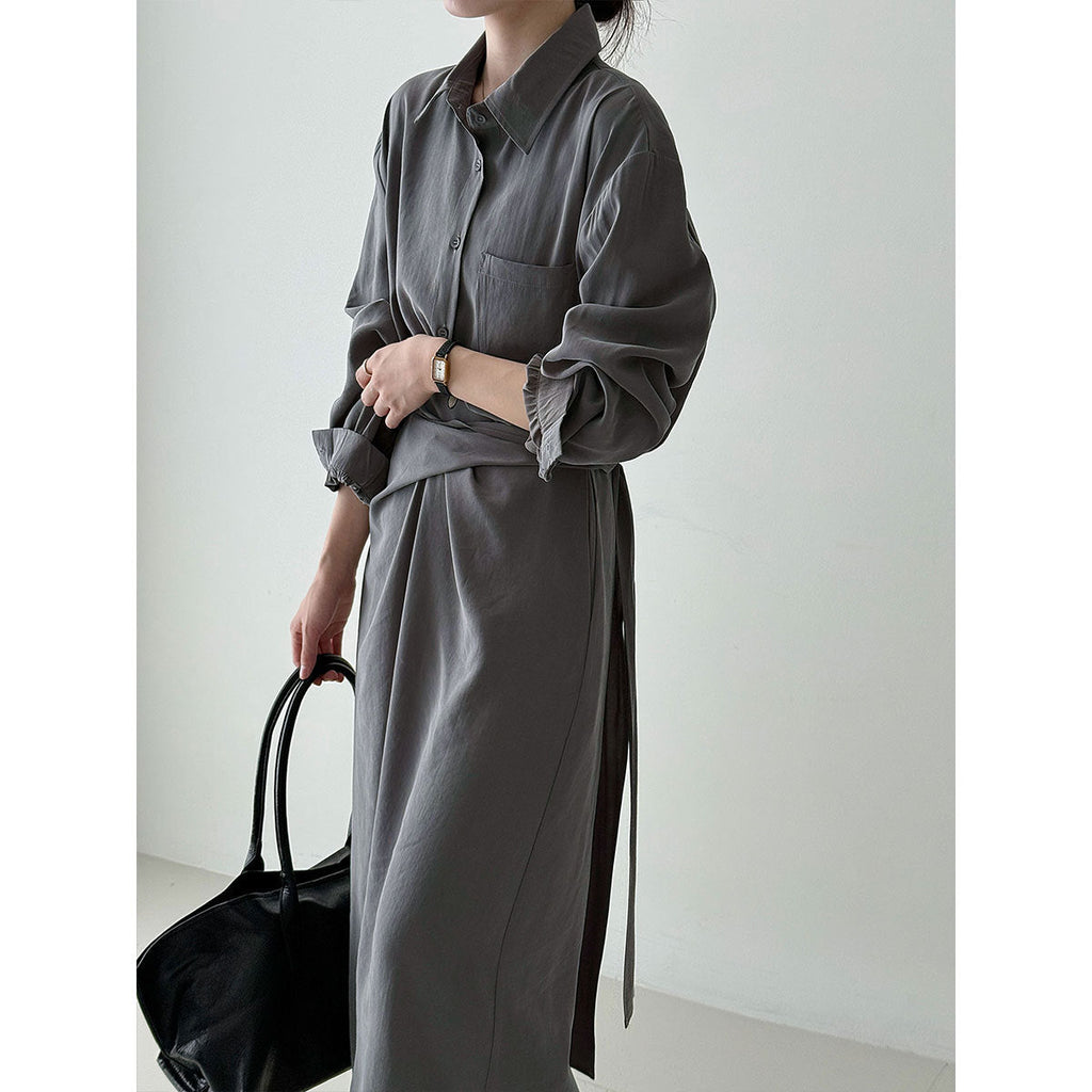 Korean intellectual gentle shirt strap dress women's autumn new irregular temperament long dress