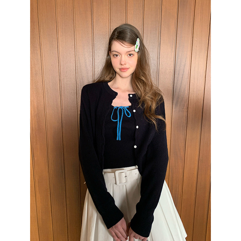 Simple and versatile single-breasted long-sleeved knitted cardigan