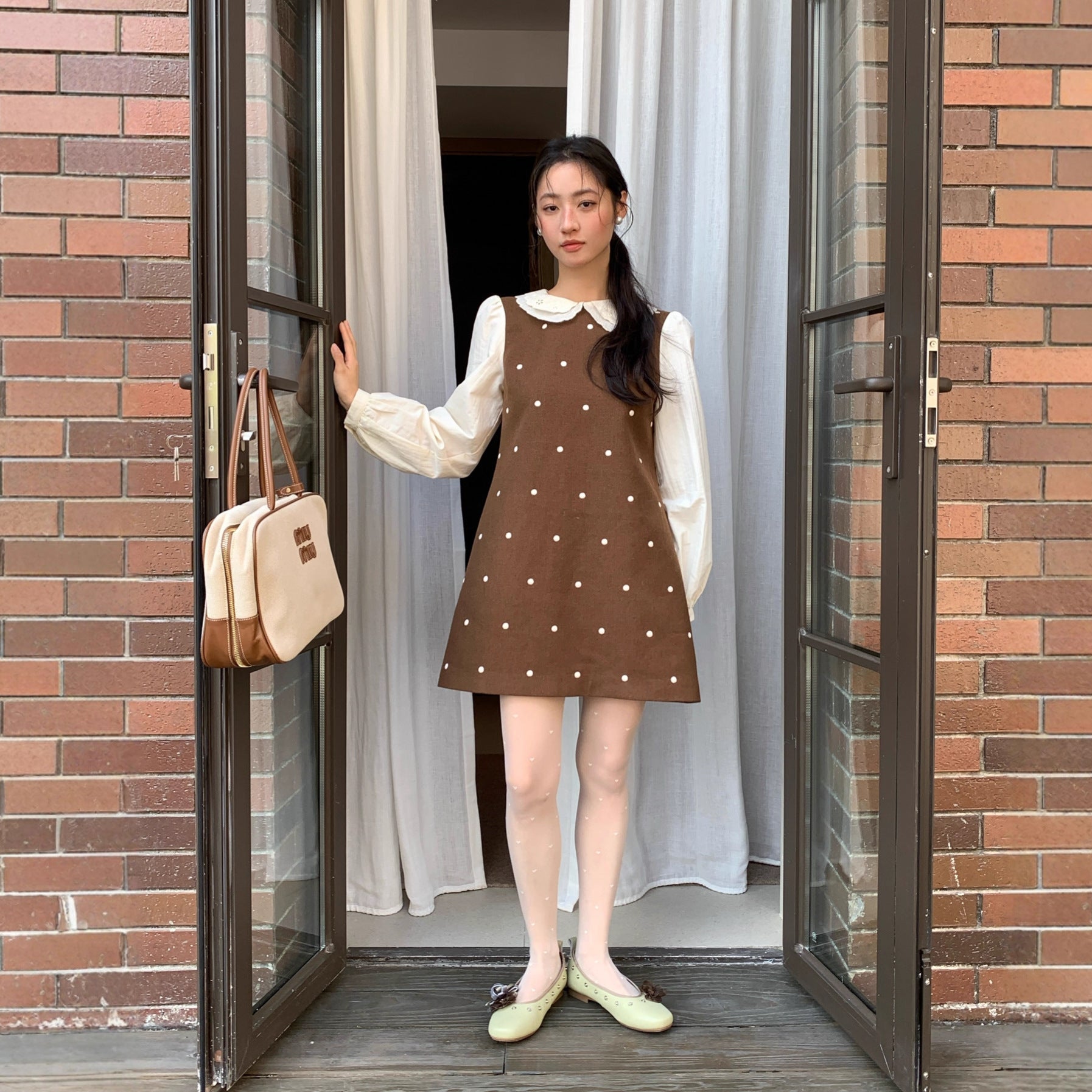 Autumn noble feeling daughter wears sweet age-reducing fake two-piece dress