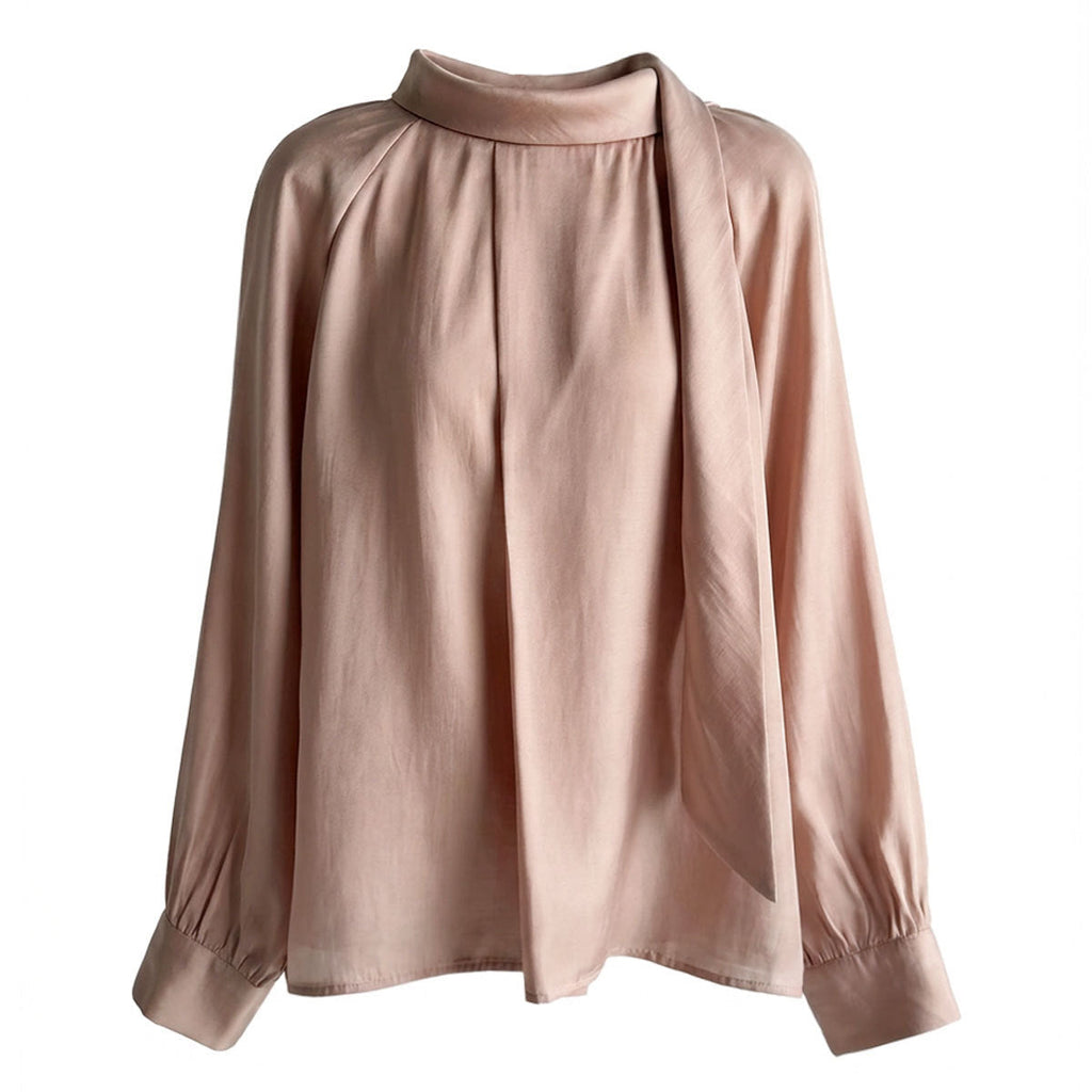 French gentle stand-up collar streamer long-sleeved shirt women's early spring new temperament versatile shirt