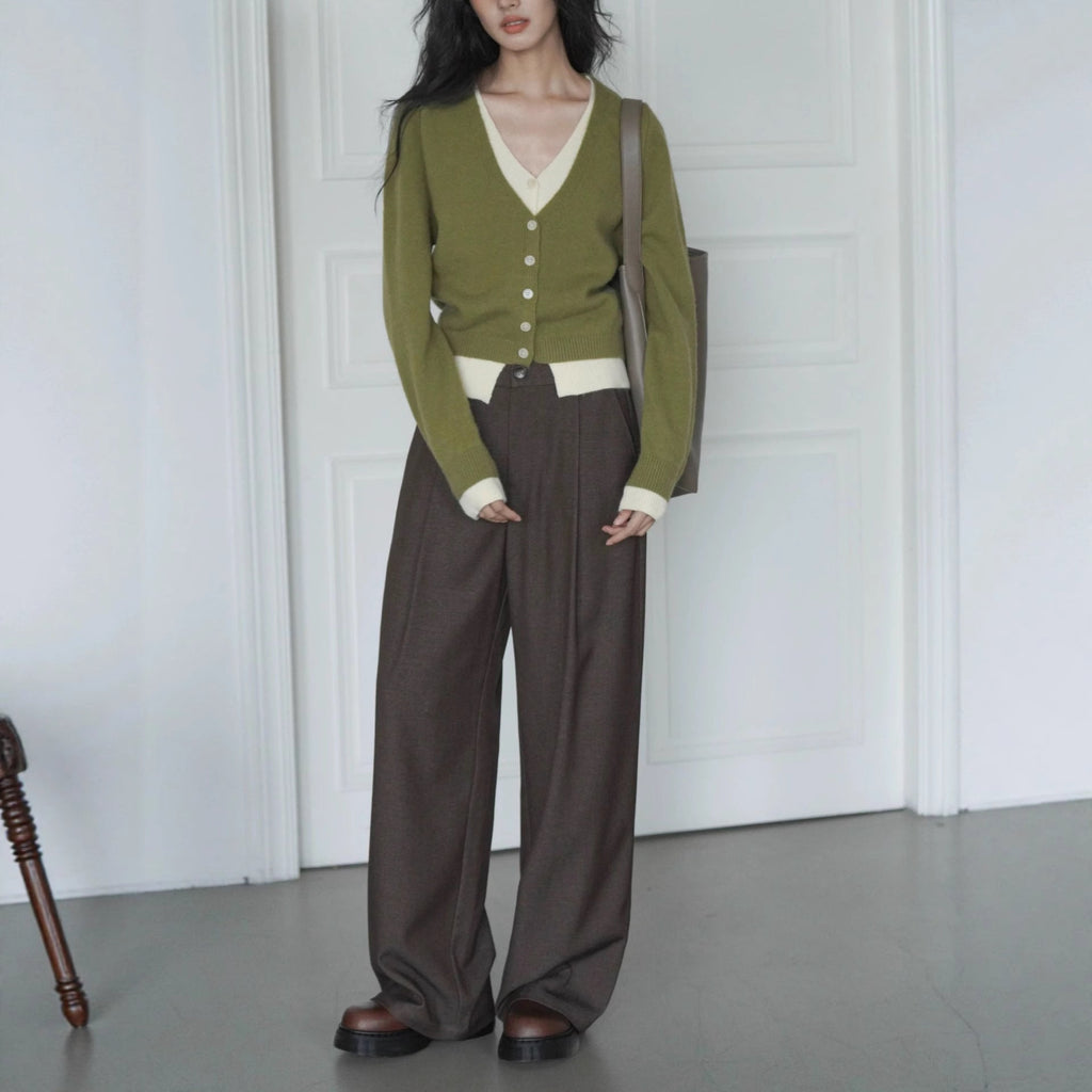 Green Layered Look Knit Cardigan | Women's Slim Spring Sweater Top
